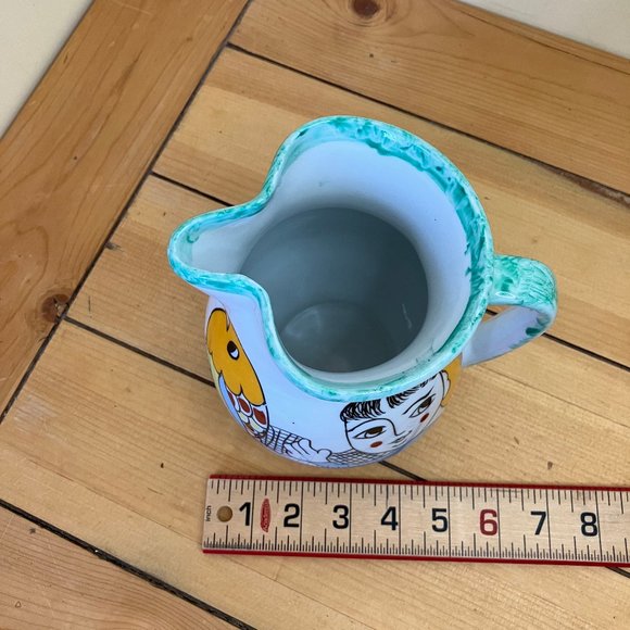 Fish Market Woman Italian Style Ceramic Water Pitcher 1 litre Vintage Spongeware - Picture 5 of 7